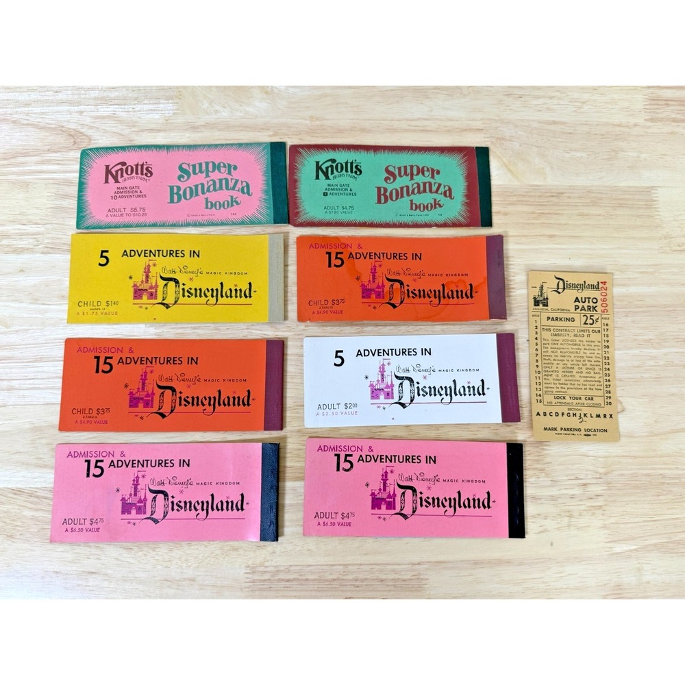 Vtg Disneyland & Knotts Berry Farm Ticket Booklets READ - Lot of 9